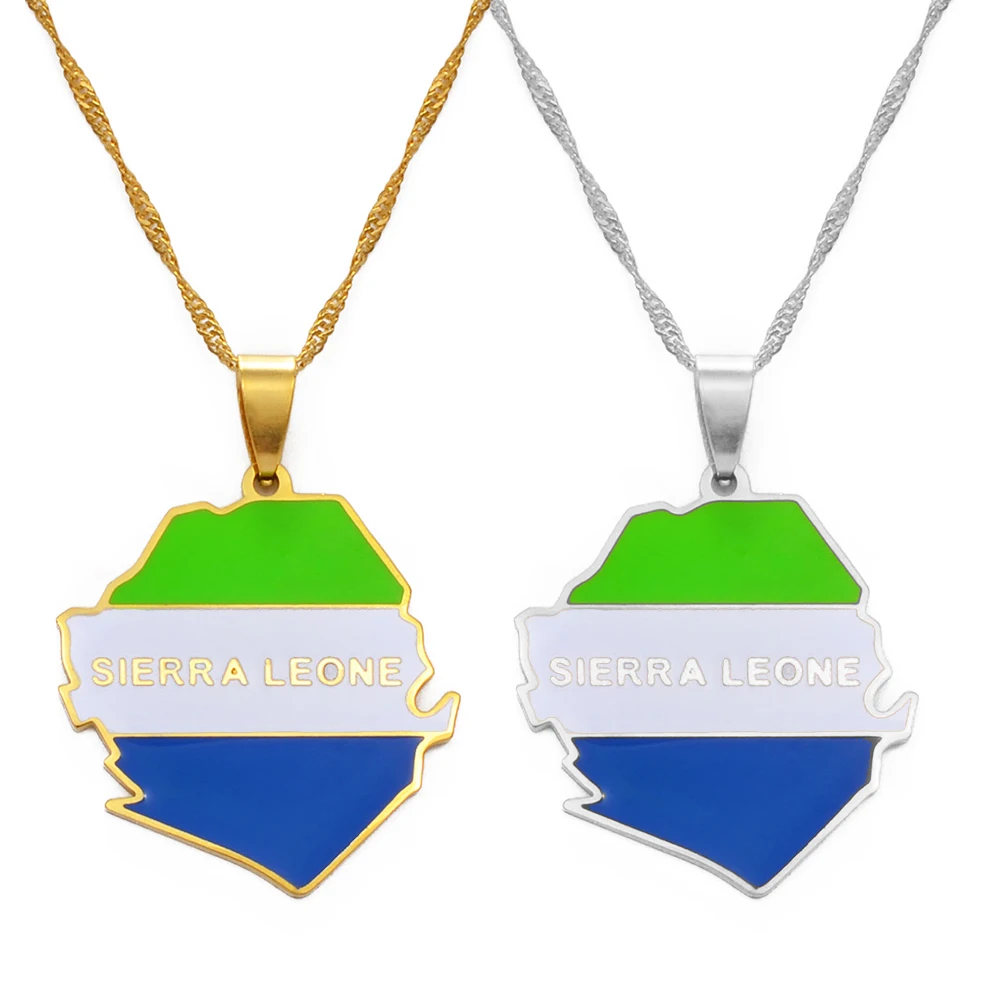 

Anniyo Sierra Leone Map With Flag Pendant Necklaces for Women Jewelry Gold Color Sierra Leonean Maps #176221