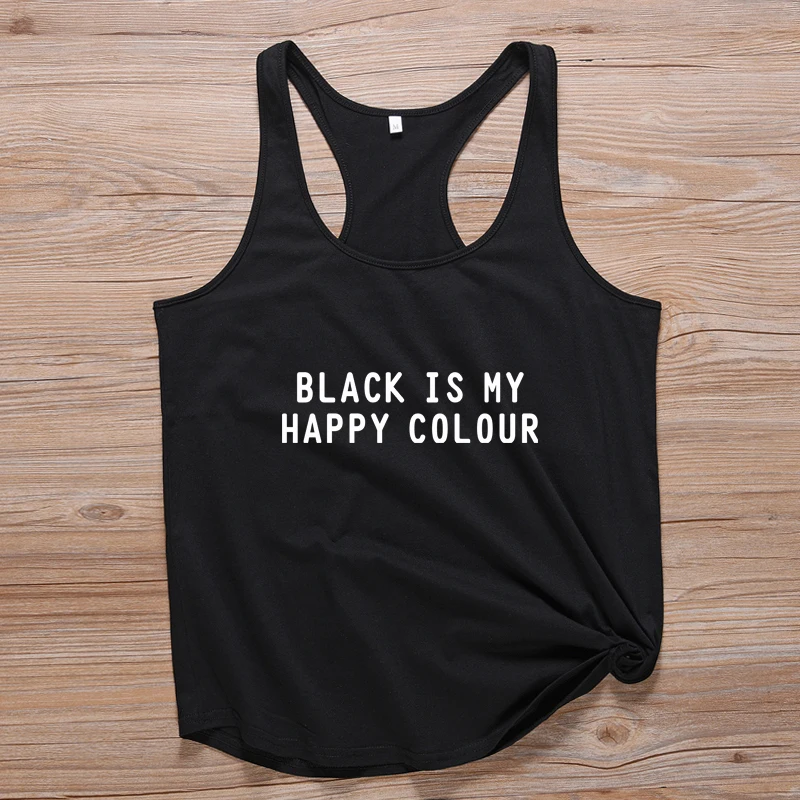 Black Is My Happy Color Womens Slogan Tank Tops Feminist Tee Shirts Vintage Melanin T Shirt Harajuku Casual Tanks Tumblr | Женская