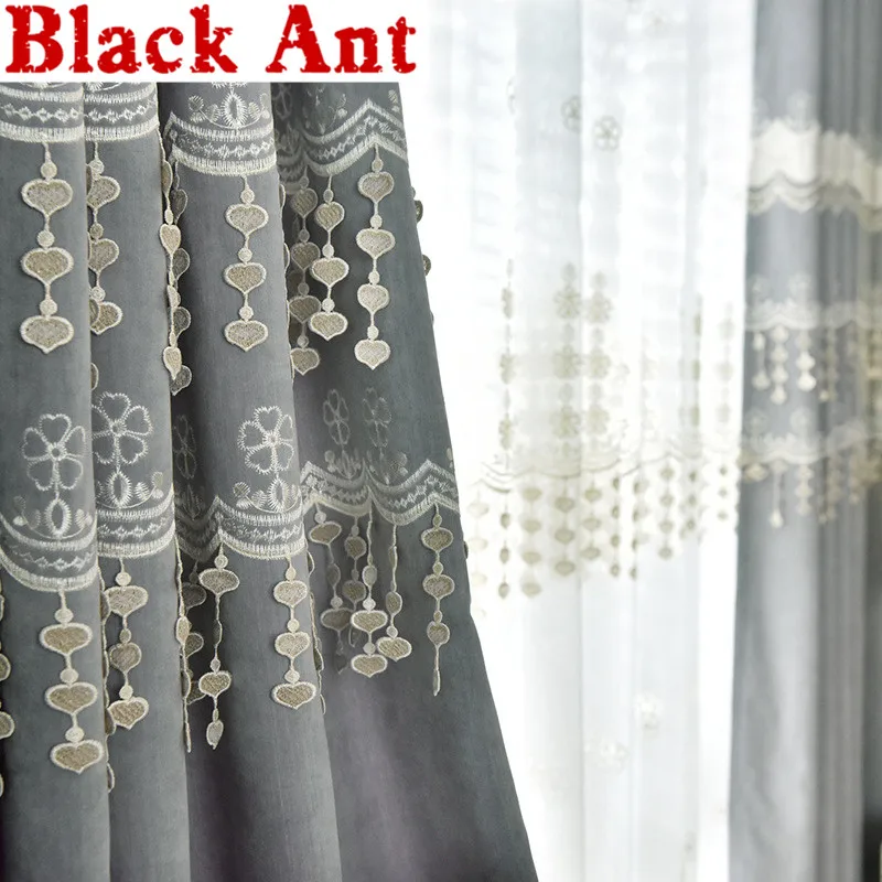 Американский рельефный роскошный вышитая вуаль Шторы серый сплошные оконные