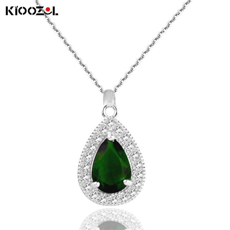 KIOOZOL Red Blue Green White Crystal Teardrop Pendant Silver Color Choker Necklace Classic Ladies Jewelry 2021 Trend 159 KO3 | Украшения и