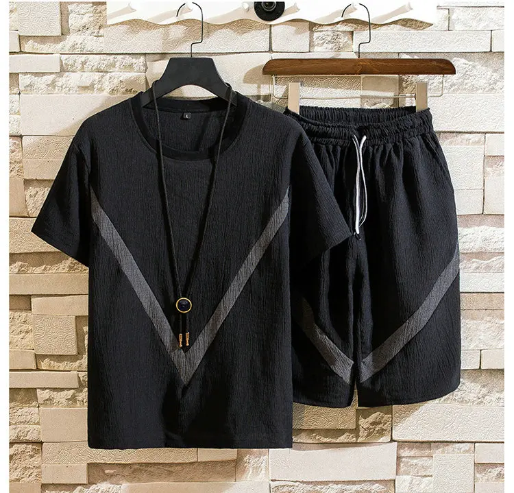 Мужской спортивный костюм с круглым вырезом летний Повседневный Спортивный в