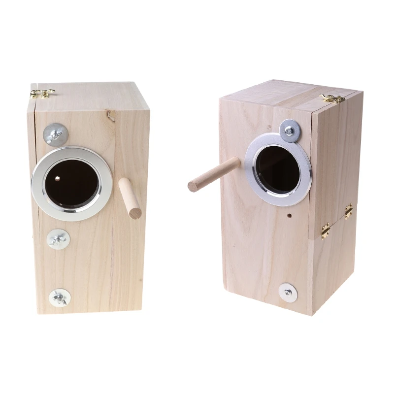 

K3NA Wooden Bird Nesting Breeding Box House Parakeet Mating Case with Clear Window fo