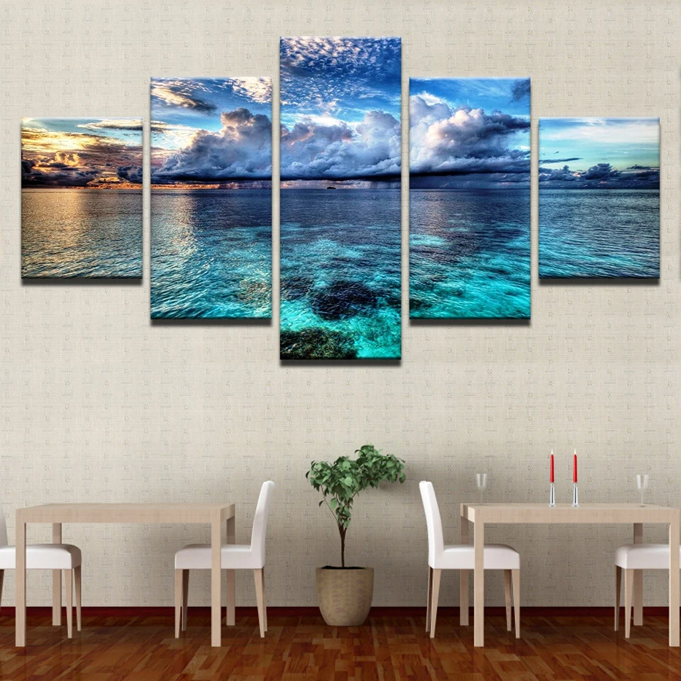 HD печать на стене современные картины холсте искусство 5 шт. закат Светящийся