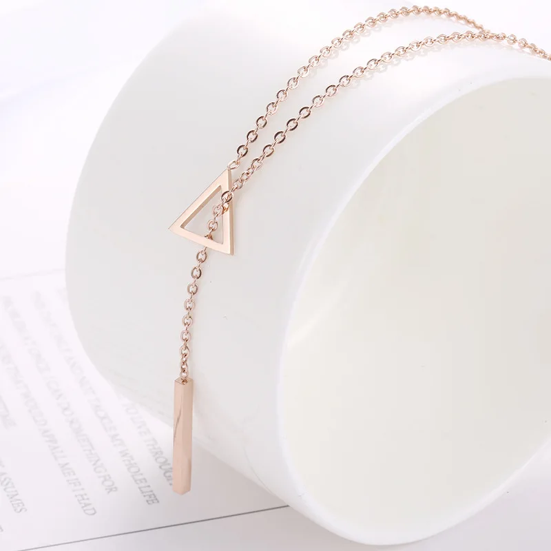Женское длинное ожерелье из титановой стали ажурное треугольное геометрическое