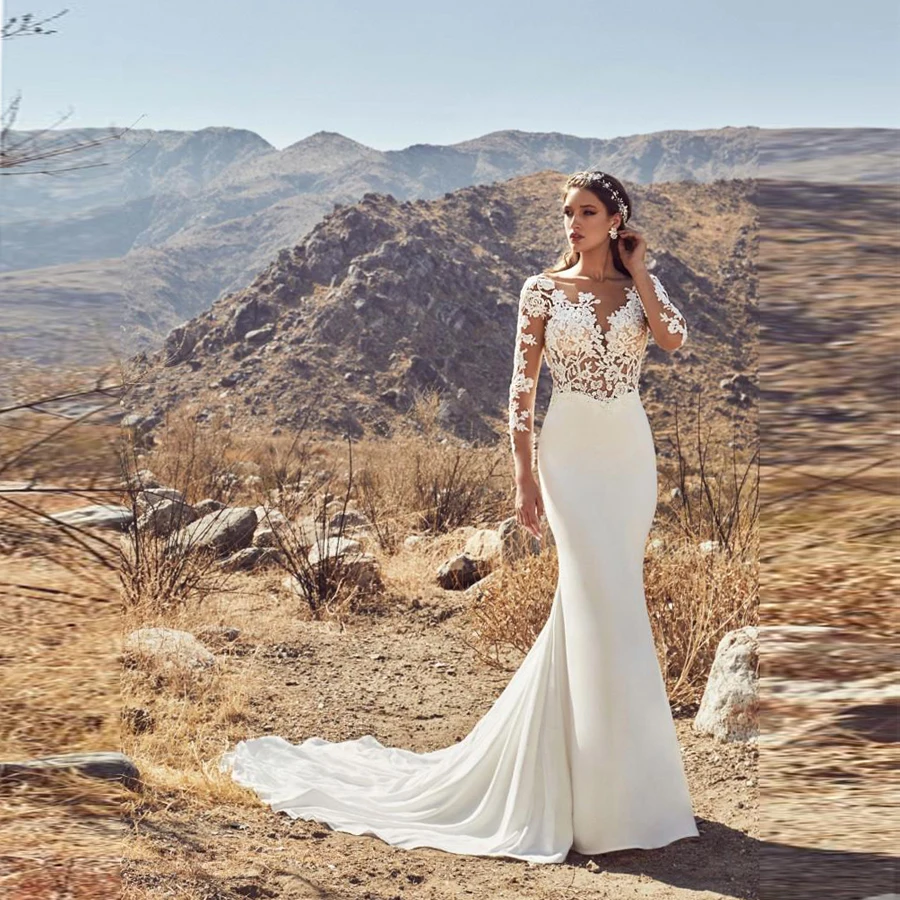 

Sexy Dress Boho Applique Lace Backless Mermaid Wedding Dresses Long Sleeve Robe De Mariage Bridal Gowns
