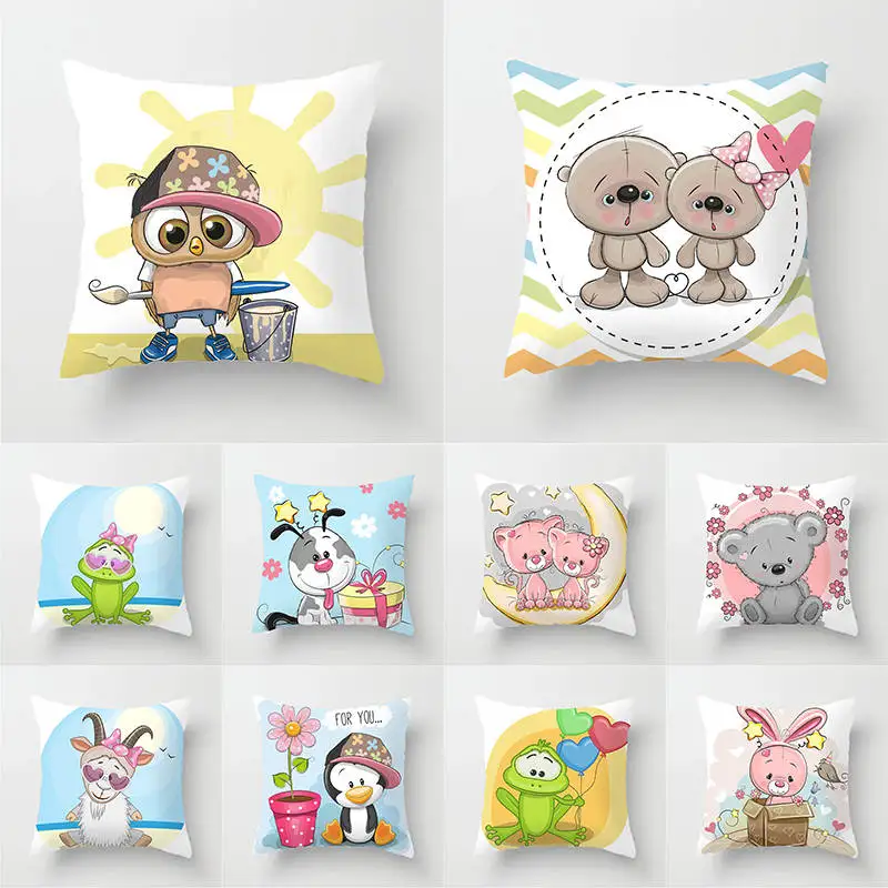 Красивое с медведем и собакой Чехол на подушку из овцы совы свиньи Квадратные