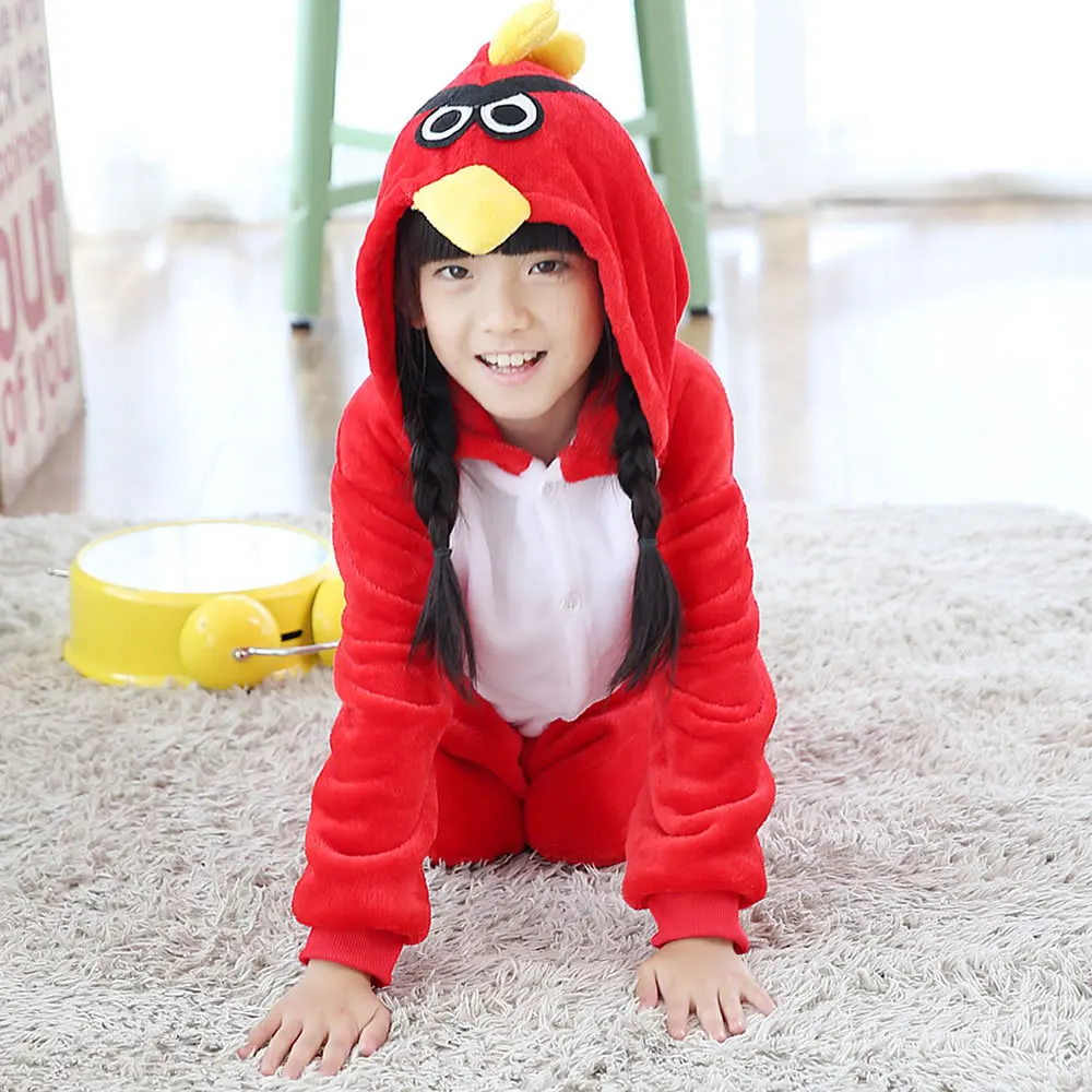 Onesies-Pijama con capucha para niños y niñas, ropa de dormir de franela, de animales, Red Bird, Anime