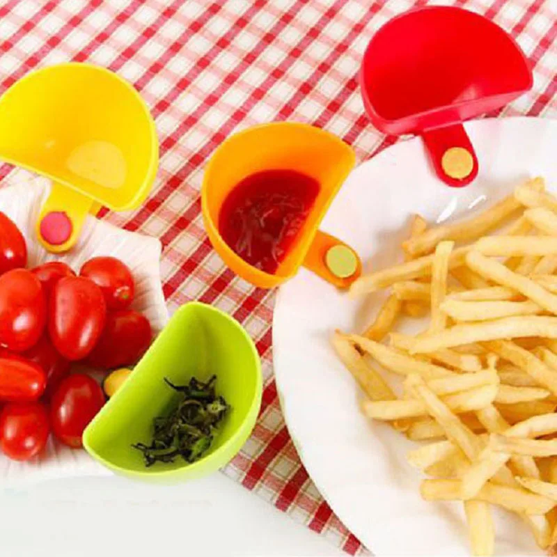 

4PCS/lot Dip Saucers Assorted Salad Sauce Ketchup Dip Clip Cup Bowl for Tomato Salt Vinegar Sugar Flavor Splice props