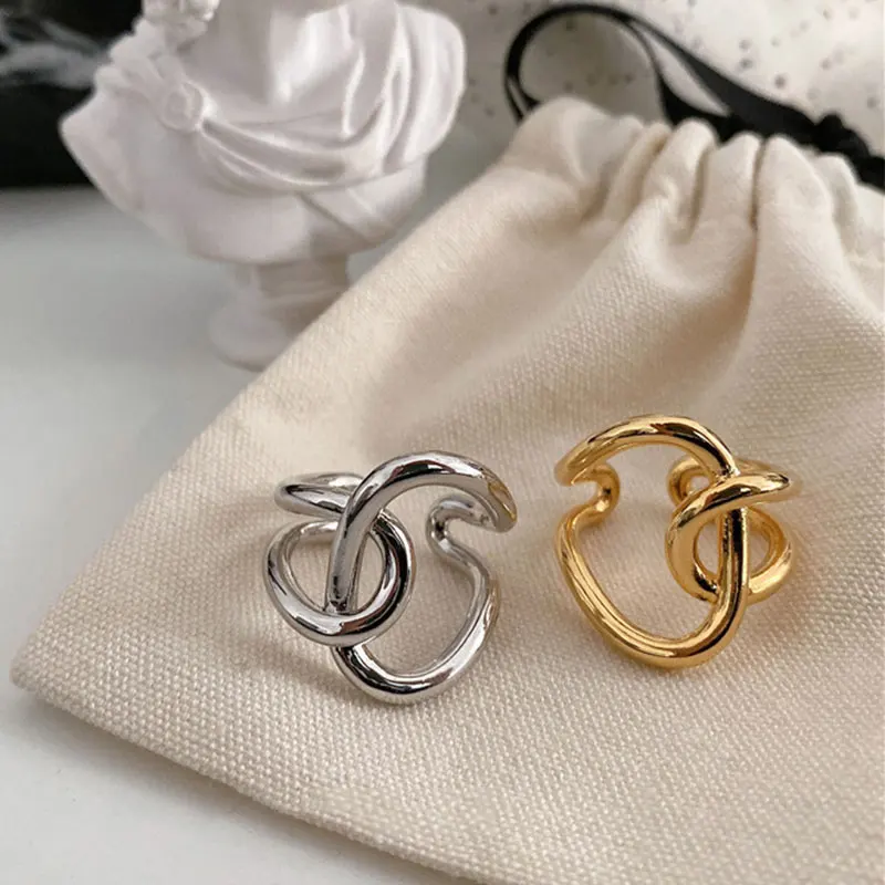 

INS Style Ring For Women Girls Creative Knotted Cross Ring Solid Color Simple All-match Adjustable Metal Open Ring Wholesale
