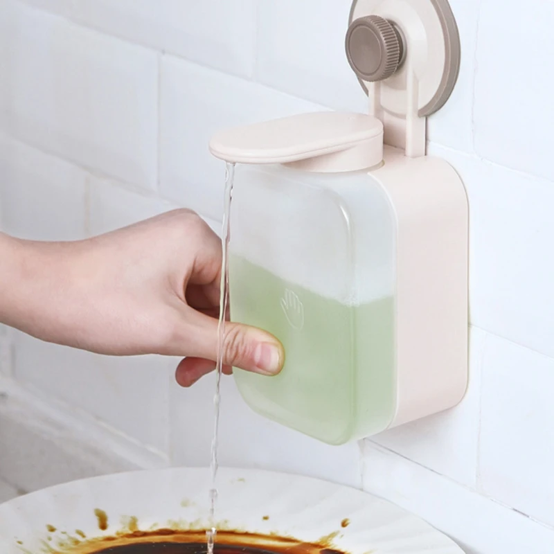 

Suction Cup Wall Mounted Manual Soap Dispenser Washing Shower Lotion Shampoo Box