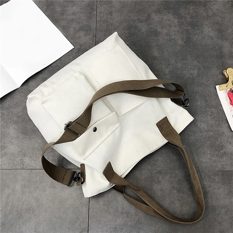 

2021 Women Casual Large Capacity Shopping Bags Solid Color Canvas Retro Ladies Portable Eco Tote Bags