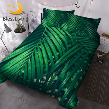 BlessLiving Green Leaf Bedding Set King Leaves Texture Duvet Cover Jungle Tropical Palm Foliage Home Textiles 3-Piece Bedspreads 1