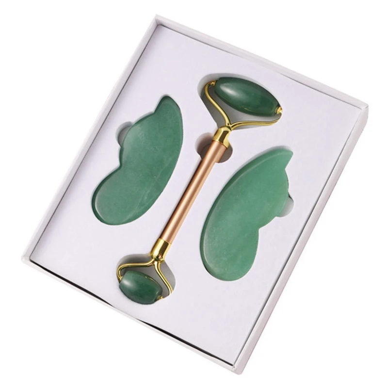 

1Set Facial Massage Roller Guasha Board Double Heads Natural Jade Stone Face Lift Body Skin Jade Roller