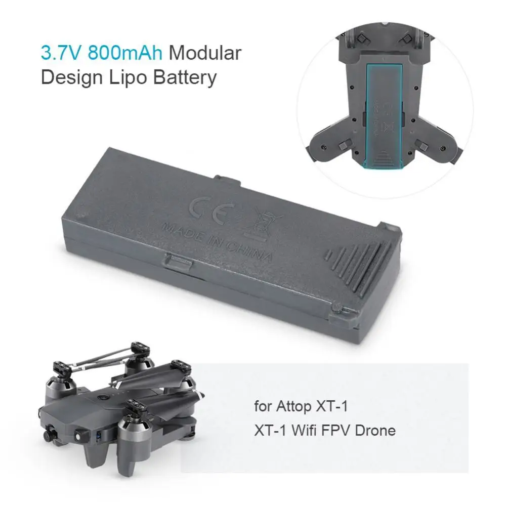 

50% Hot Sales 3.7V 800mAh RC Quadcopter Modular Lipo Battery for Attop XT-1 WiFi FPV Drone