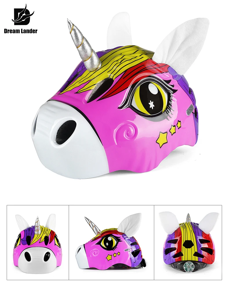 KID’S BIKE HELMET 3D unicorn Bicycle Skate Helmet with Taillight Creative Toddler Bike Helmet