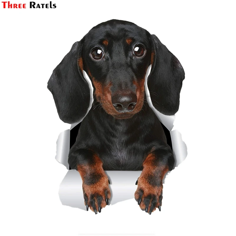 Three Ratels FTC-1071 3D Cute Dachshund Sausage Dog Sticker Car Decal For Wall Toilet Room Luggage Skateboard Laptop | Автомобили и