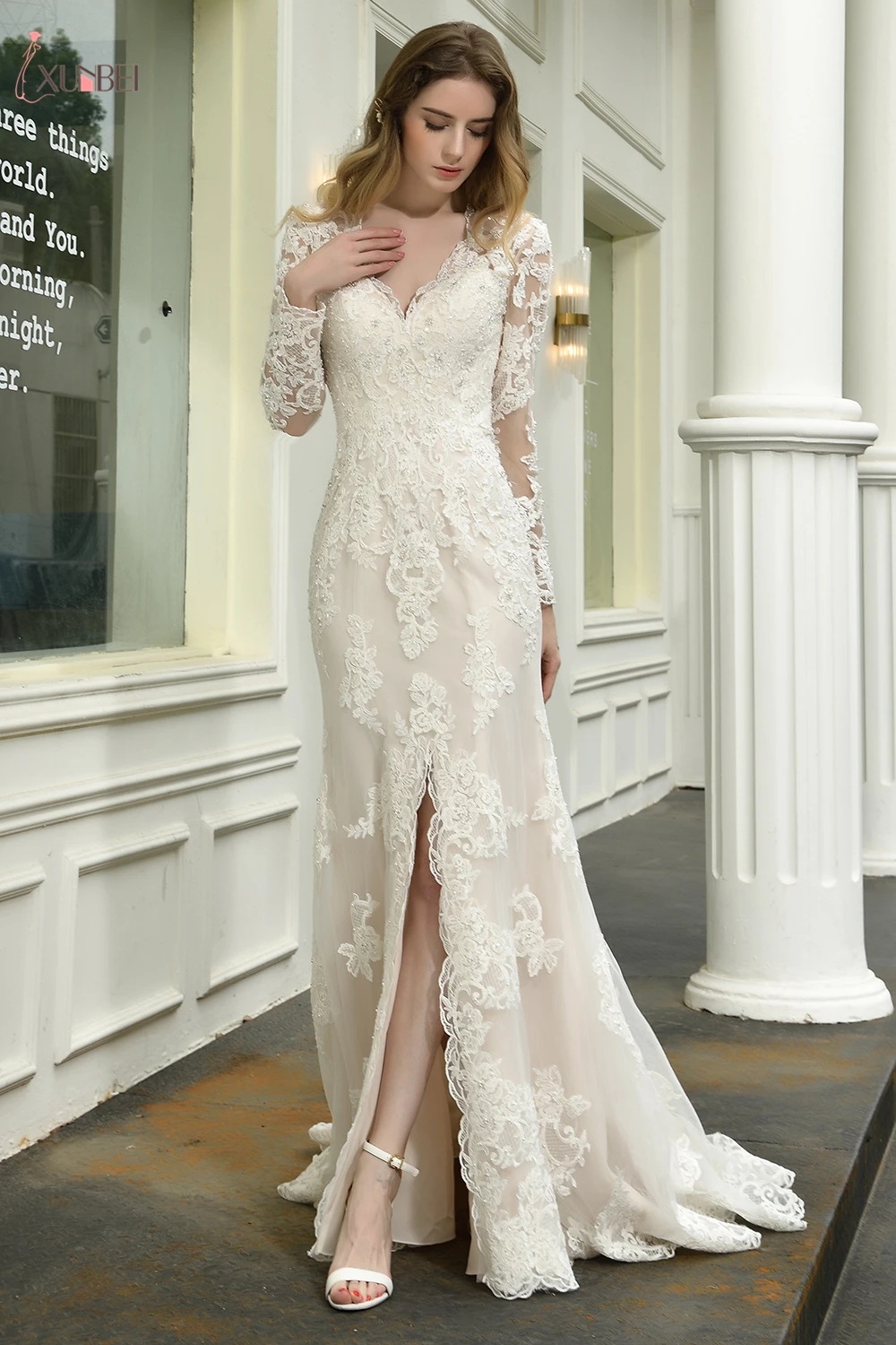 Сексуальные Длинные Свадебные платья с разрезом кружевные аппликации свадебные