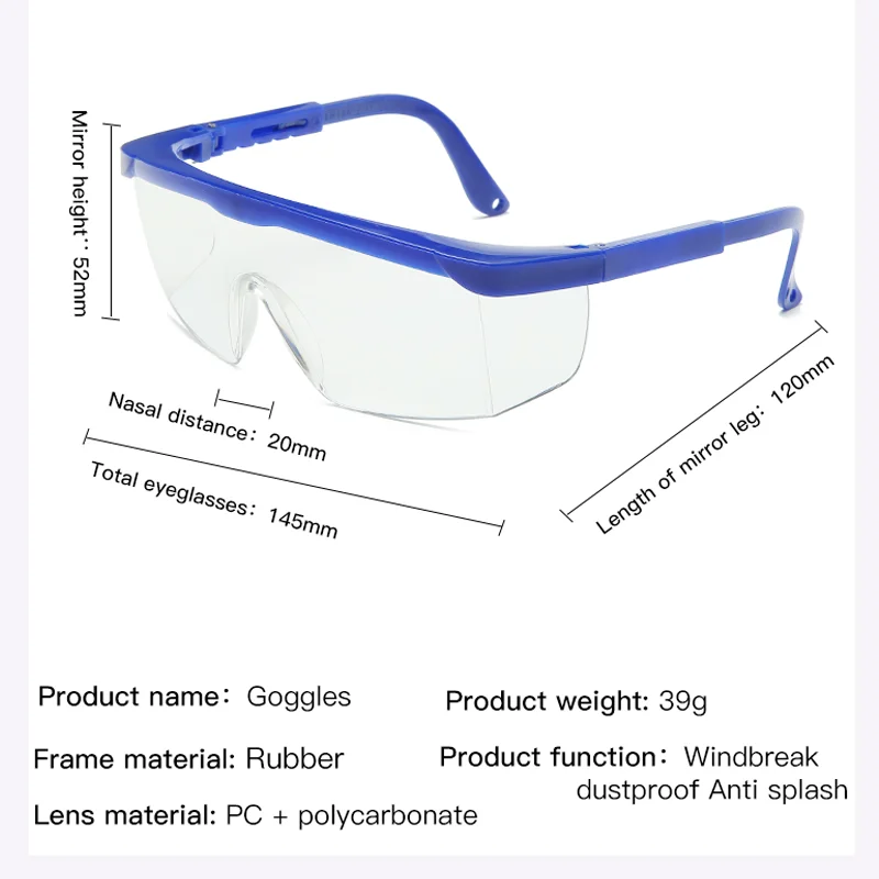 

10pcs/lot Anti Fog Goggles Glasses Frame 2020 Spectacles Adjustable Working Safety Eye Protection Glasses Accessories