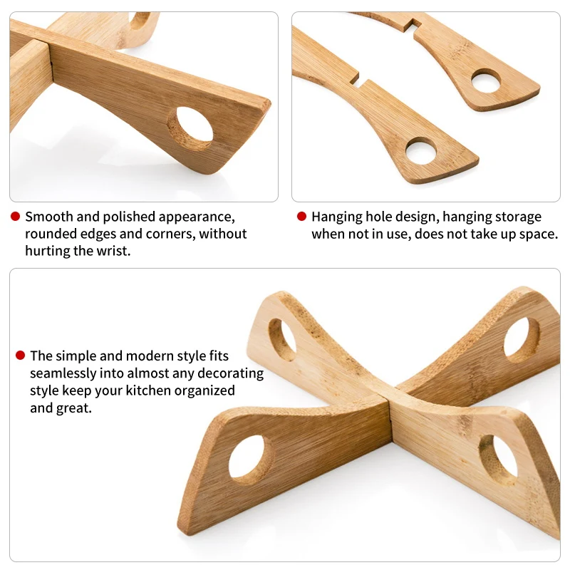 Fypo Detachable Wood Table Mat Kitchen Pot Heat Insulated Cooling Dish Potholders Gadget Holder Tray Rack Gadgets | Дом и сад