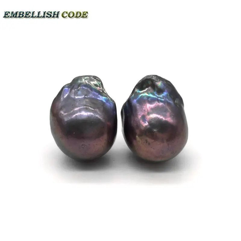 

12mm*18mm Fireball Shape Black Few Brown Color Small Baroque Style Stud Earrings Natural Freshwater pearls