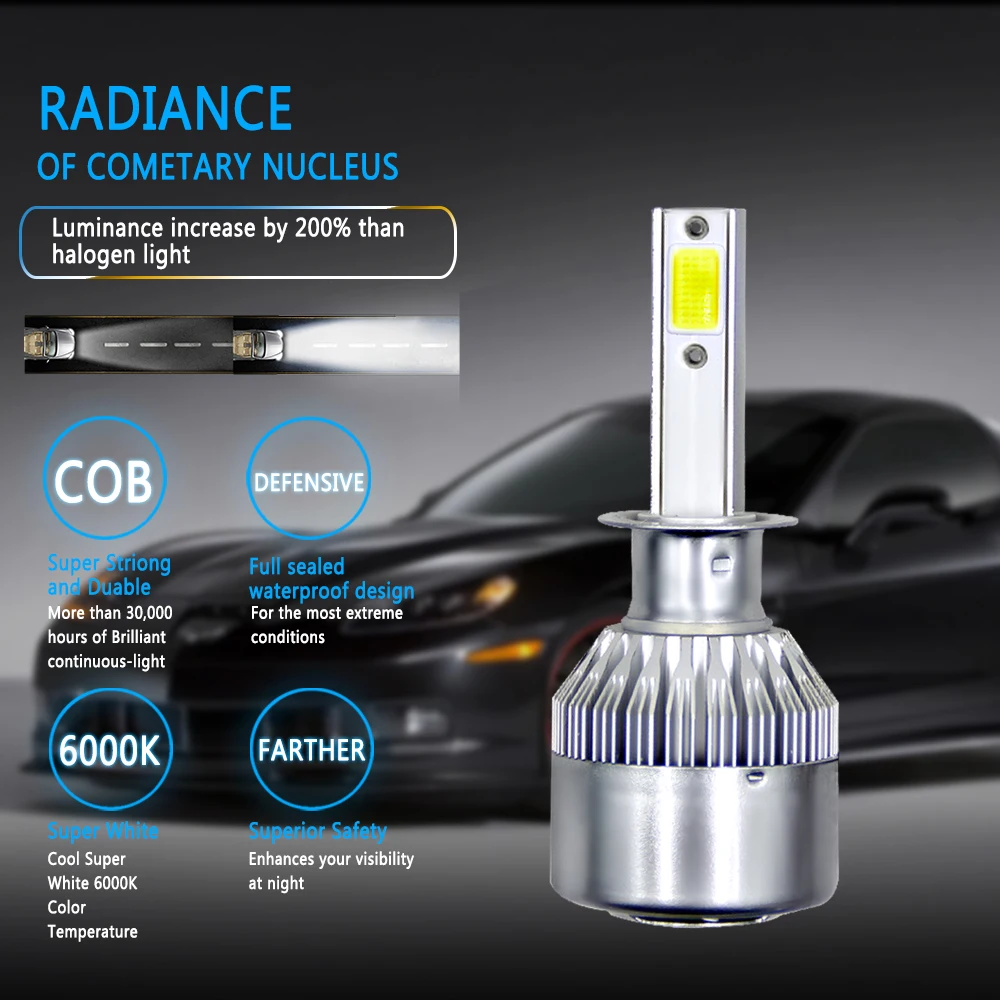 

LED H1 H3 H7 H11 880 9005 HB3 9006 HB4 Auto C6 Car Headlight Bulbs 36W 4000LM 6000K 9V 36V 200M Light for BMW Car Accessories