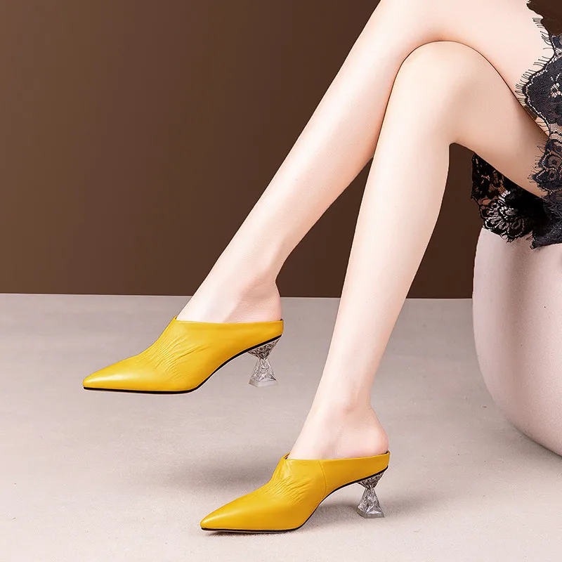 

MORAZORA 2021 new arrival women mules shoes top quality sheepskin shoes woman transparent high heels pointed toe shoes