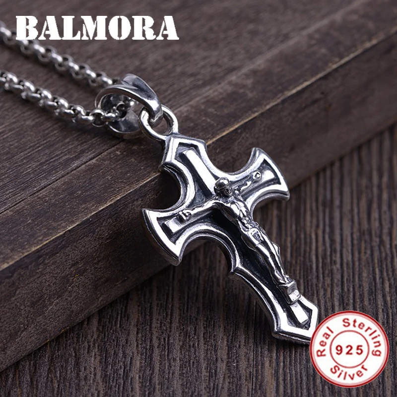 BALMORA 925 серебро крест религиозная подвеска для мужчин Мода Панк Стиль