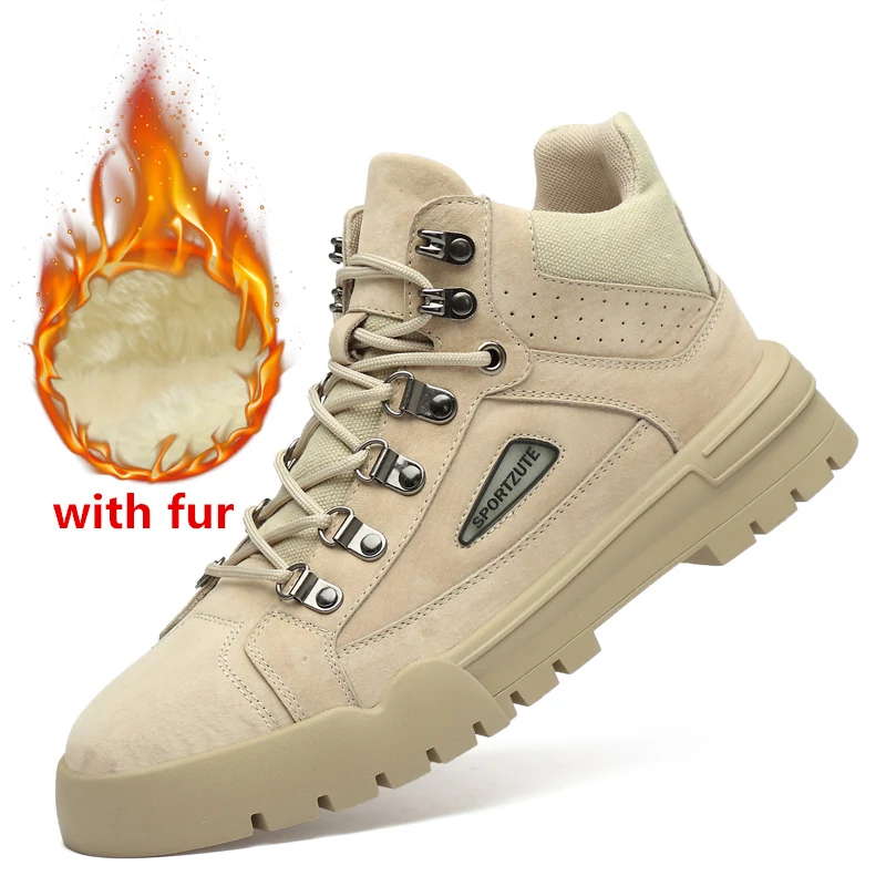 beige fur Зимние мужские теплые ботинки; уличные модные замшевые ботинки на шнуровке; повседневные модные удобные рабочие ботинки Martin; мужские ботинки - Цвет: beige fur