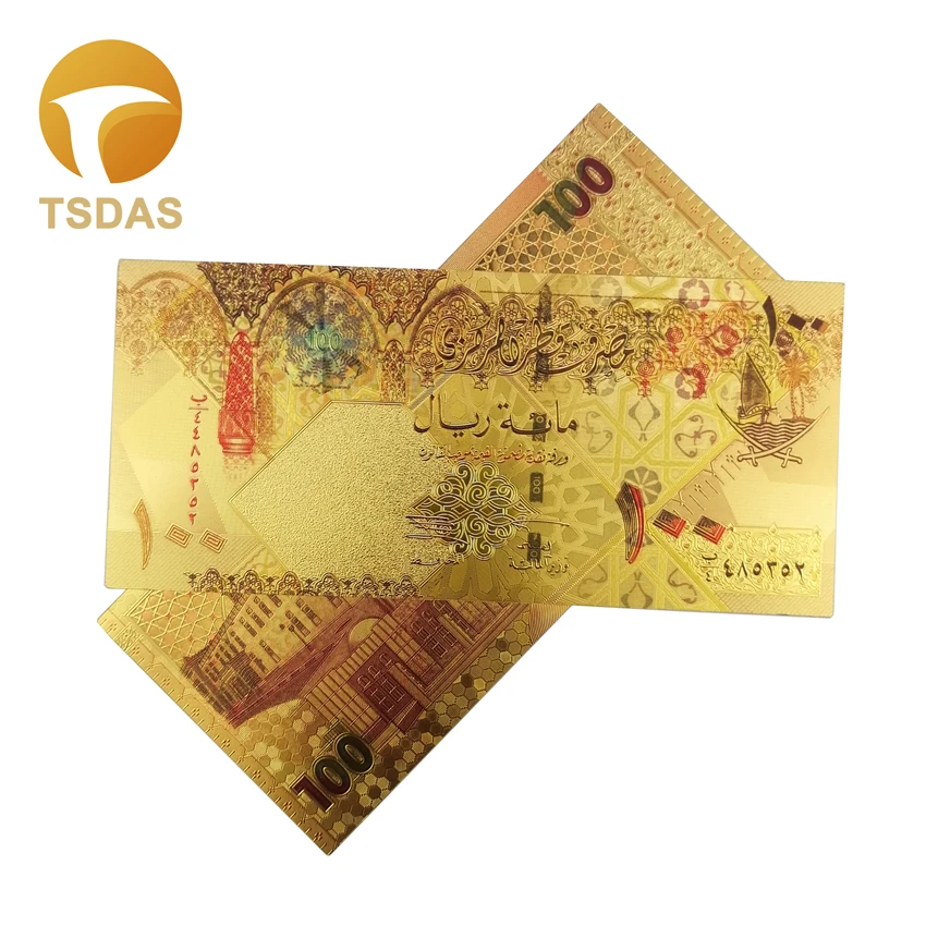 Красивые Позолоченные банкноты из Катара 100 золотых банкнот 24k Золотая фольга 10