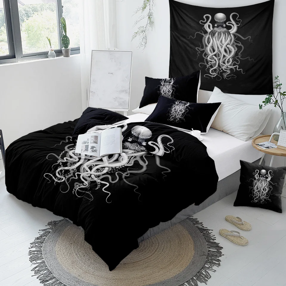 Постельные принадлежности Outlet Octopus Ghost пододеяльник акварельный Комплект постельного белья черный серый покрывала страшные морские животные домашний текстиль 3 предмета