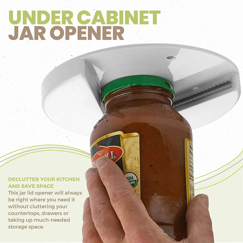 

Under Cabinet Jar Opener - Undermount Lid Gripper Tool Easily Grip and Unscrew Multi-Sized Jars, Bottles and Containers