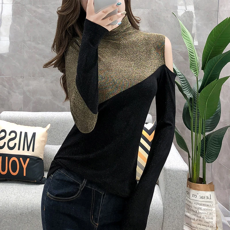 Европейская Новая Осенняя модная цветная водолазка с длинными рукавами футболка