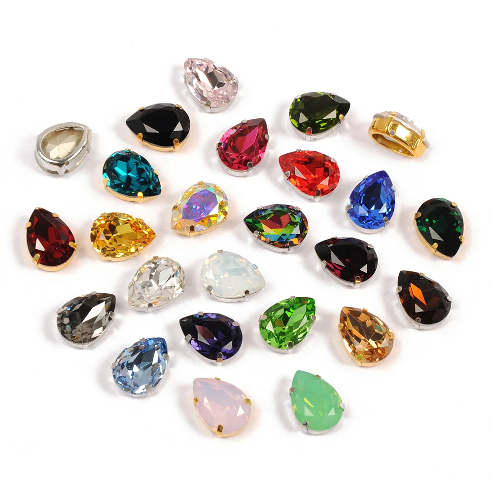 CTPA3bI Colorful Crystal Drop Shape Loose or With Strass Rhinestones Sew On Glass Stones DIY Crown Jewelry Ring Pendant Dress