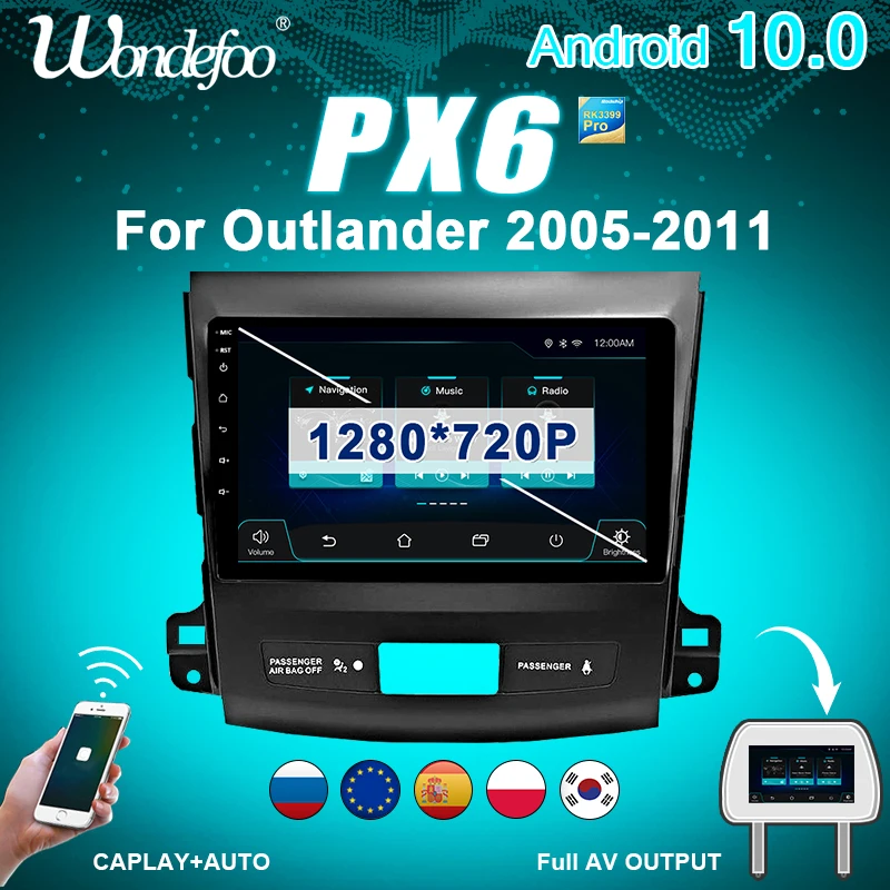 магнитола 2 din андроид Android 10 автомагнитола радио PX6 для Mitsubishi Outlander 2005 2011Citroen Peugeot