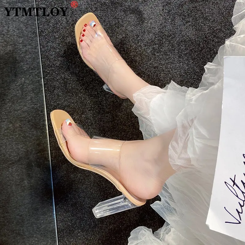 

Crystal Clear Shoes Women High Heels Sandals Female Transparent Sexy Wedding Beach Slippers Zapatillas Mujer Slides PVC Sandals