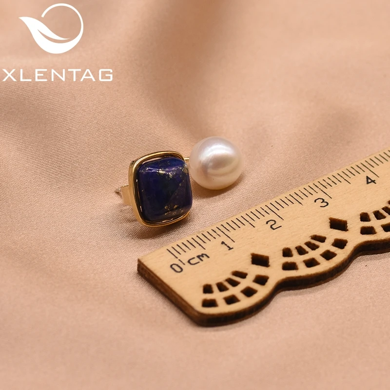 XlentAg, серьги-капли с натуральным квадратным Лазуритом, пресноводным жемчугом для женщин, 925 серебряные серьги-гвоздики ручной работы, хорошее ювелирное изделие GE0327