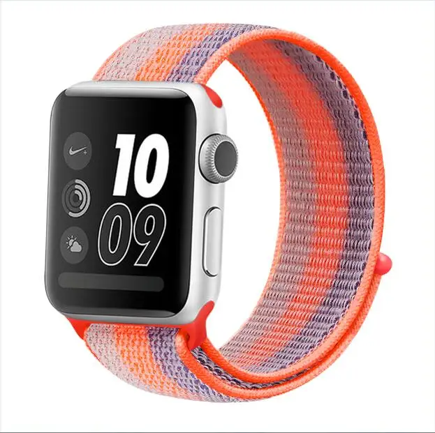 stripe orange Тканый нейлоновый ремешок для часов Apple Watch ремешок 40 мм 44 мм 38 мм 42 мм мягкая Спортивная петля для iWatch 5 4 3 2 1 дышащий ремешок - Цвет ремешка: stripe orange