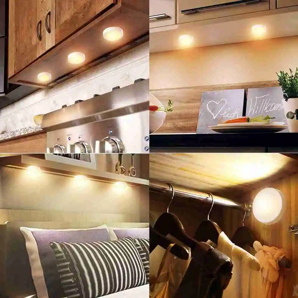 

2021 LED Under Cabinet Light RGB 12 Colors Dimmable Night Puck Lamp Stair Hallway Kitchen Cupboard Wardrobe Wireless