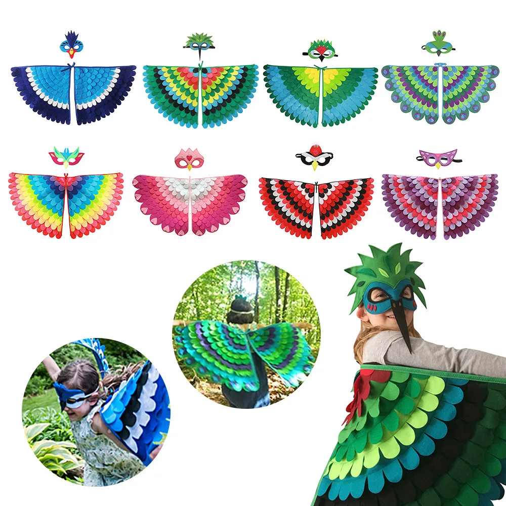 

Funny Child Felt Mask And Fake Wing Halloween Cosplay Dance Party Children Wing Mask Set Kids Cosplay Dance Halloween Decoration