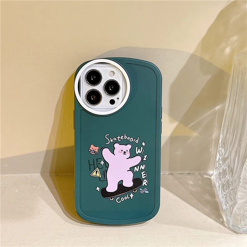 

Skateboard Bear Round Hole Fat Phone Case For iPhone 11 12 13Pro Max XR XS Max X 6 7 8 Plus SE 2020 Soft Bumper Shockproof Cover