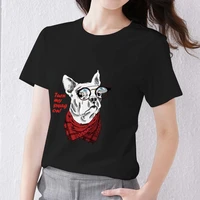 womens t shirt black polyester clothing casual basic harajuku funny puppy pattern print series commuter soft round neck top