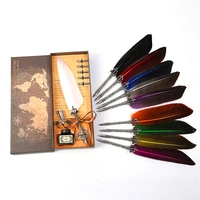 1set retro vintage calligraphy feather dip pen writing ink set stationery quill fountain pens creative vintage pen dropshipping