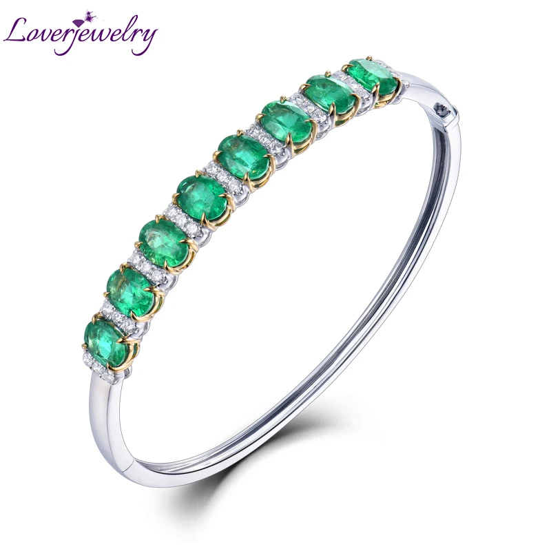 LOVERJEWELRY однотонный 18 К Au750 белый золотой овальной формы зеленый изумруд свадебный
