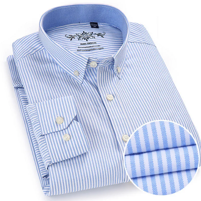 Men's Shirt Long-Sleeved Striped Plaid Oxford Textile Business Casual Shirt Men Slim Pure Color Backing Shirt 18color Size38-44