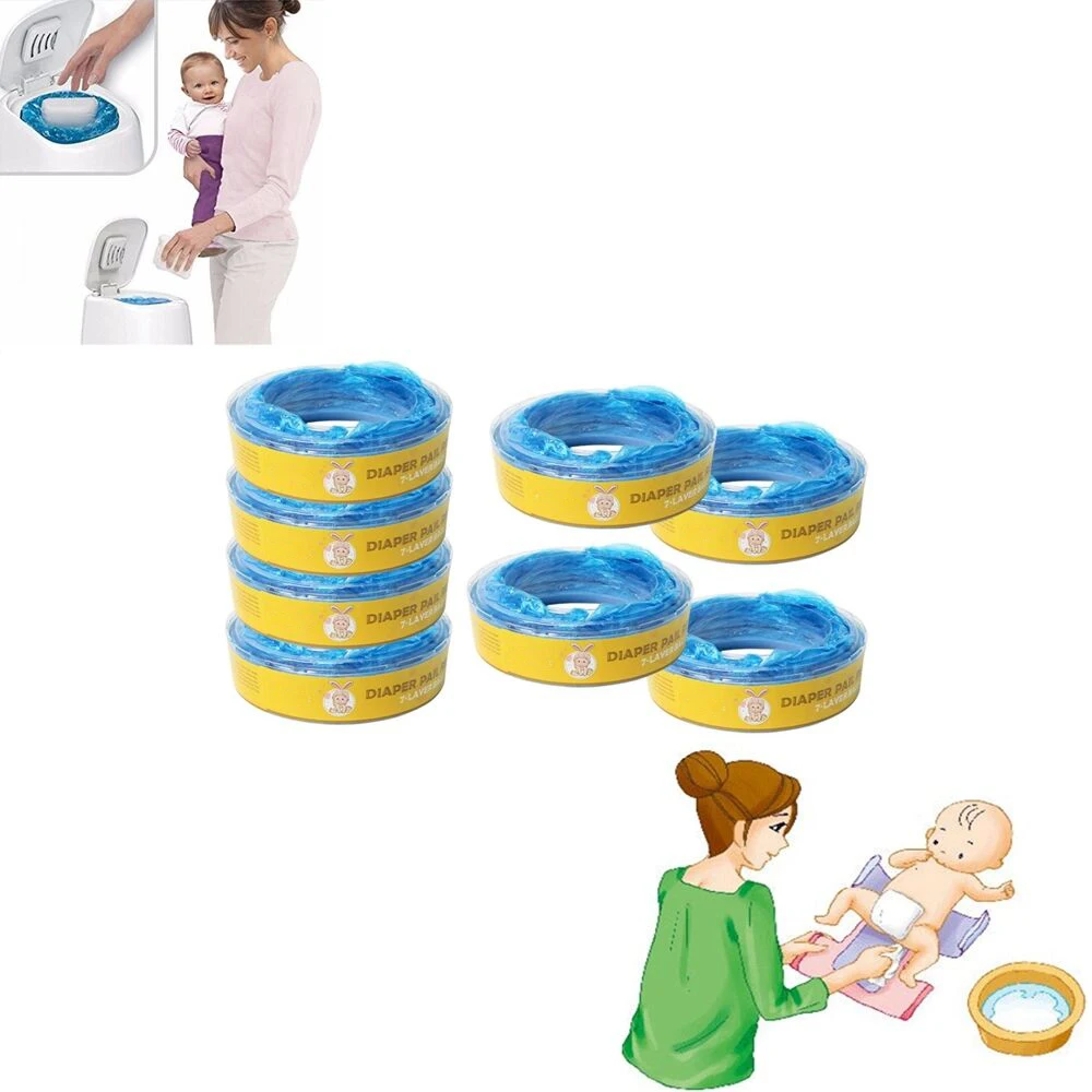 

4pcs/Box 8M Bady Diaper Bucket Refill Bags Ideal For Diaper Genie Diaper Bin Garbage Bag Plastic Trash Waste Replacement Bag