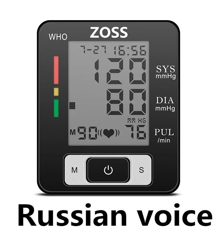 Russian voice ZOSS английская или Русская Голосовая манжета Сфигмоманометр на запястье измеритель давления в крови монитор пульса портативный тонометр BP - Цвет: Russian voice