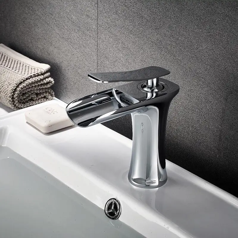 

Waterfall Bathroom Basin Sink Faucets Hot Cold Tap Deck Mounted Water Mixer Crane Antique Bronze Chrome Finished