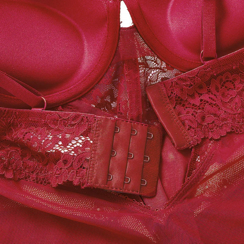 Sexy Body Women Push Up Strappy Cup Underwire Hollow Out Back Floral Pattern Bodysuit Lingerie Bra with Openable Crotch | Женская одежда