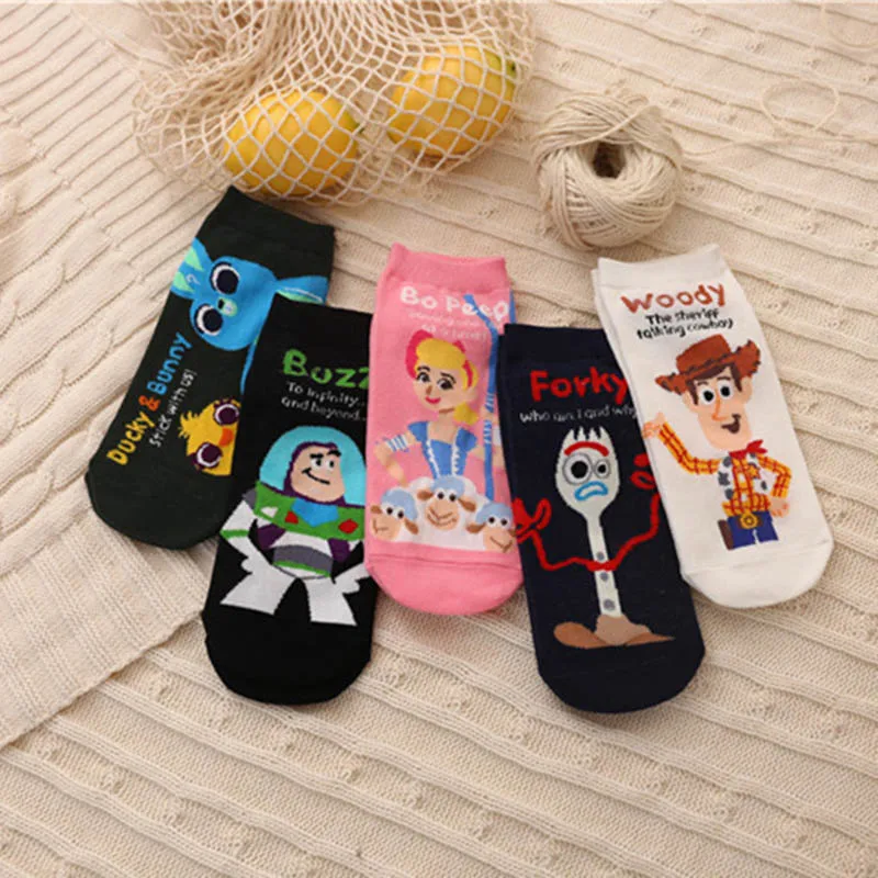 

Disney 1Pair Girl Socks Woody Socks Toy Story Anime Character Cotton Socks College Wind Cartoon Cute Socks