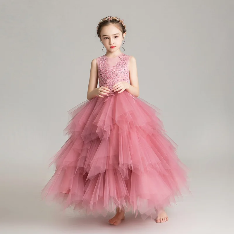 

First Communion Elegant Formal Dress Flower Girls Wedding Evening Clothes lace Kids Dresses for Girls Clothing Party Long Gown